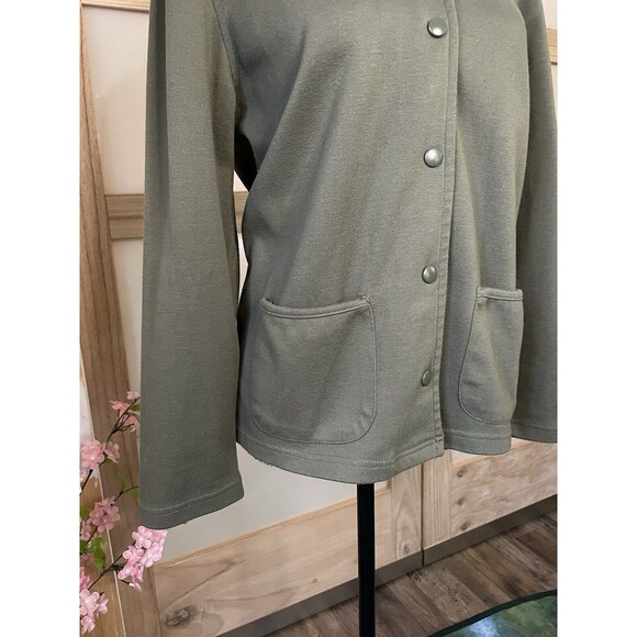 Architect Cardigan Sweater Womens Petites Medium Green Snap Button Pocket Collar - Picture 3 of 9